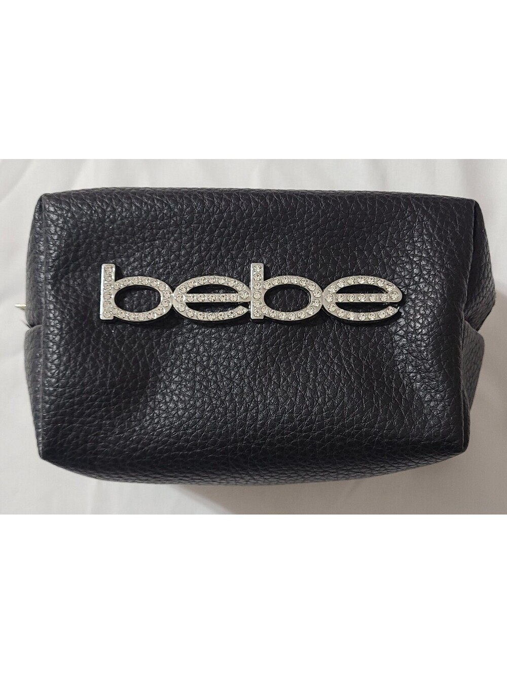 Vtg Bebe Faux Pebble Leather Cosmetic Makeup Bag Sz 4x6 Black Travel Storage Y2K